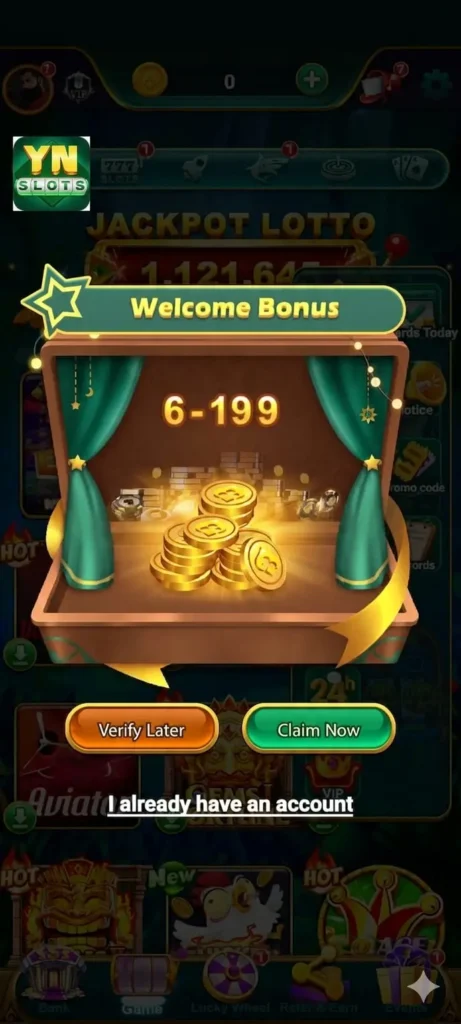 YN Slots Yono Gaming App Login Screen